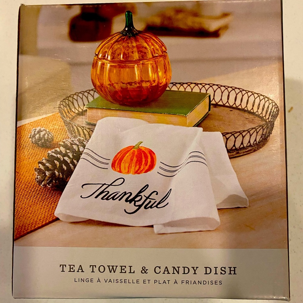 Hallmark Fall Tea Towel and Pumpkin Candy Dish